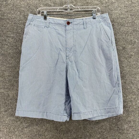 5/$45 J. Crew Shorts Men 34 Blue Striped Mid Rise Bermuda Flat Front Cotton - Picture 1 of 9
